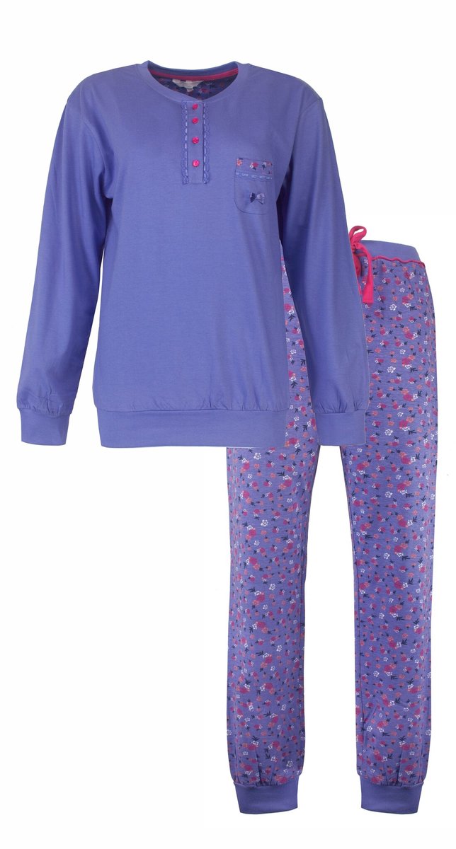 Tenderness Dames Pyjama - Katoen - Polo Sluiting - Paars Blauw