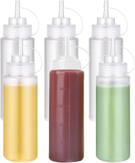 MIVIDE knijpfles, 20 stuks, 240 ml knijpfles met deksel, BPA-vrije sausfles voor ketchup, mosterd, mayonaise, sauzen, olijfolie (20 oz