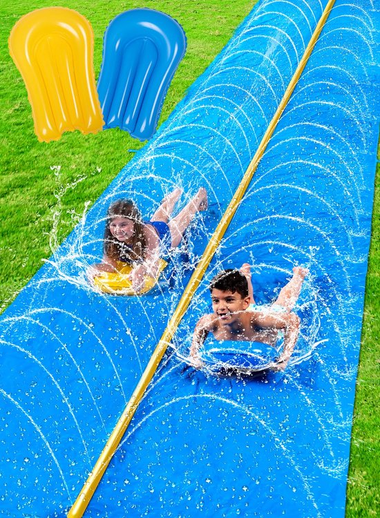 Unyqoos® Sensationele Extra Lange Waterglijbaan 9 METER lang - met Sprinkler en Opblaasbare Glijplanken voor Zomers Plezier