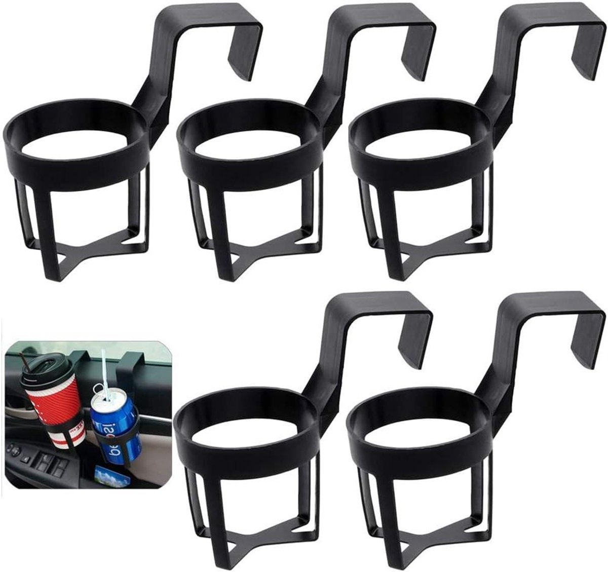 Allecto Plus - Universele Auto Truck Stoel Zijde Bekerhouder | Verstelbare Opvouwbare Auto Bekerhouder Zwart ABS Plastic | Voor Autoruit Drankflessen 5 Stuks - Handige Bevestiging | Duurzaam en Verstelbaar Design