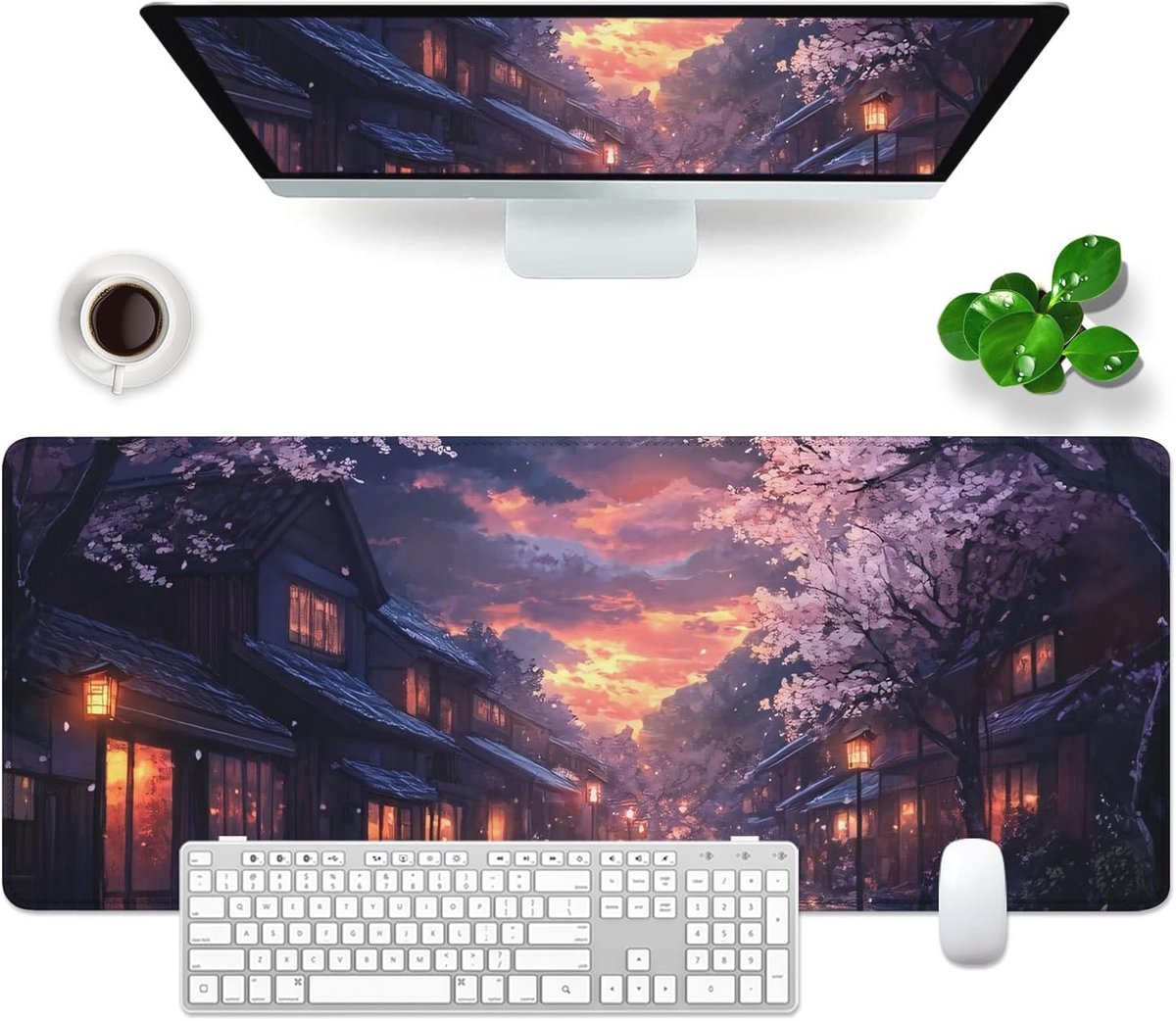 Grote Gaming Muismat 80x30cm | XL Bureauonderlegger met Kersenbloesem Design