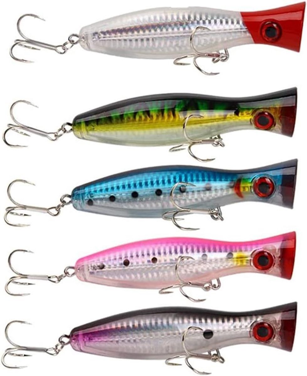 Allecto Plus - Lokaas voor oppervlaktevissen - Popper set - 5 stuks - 125 cm - Vangnet voor spinnen - 40 cm