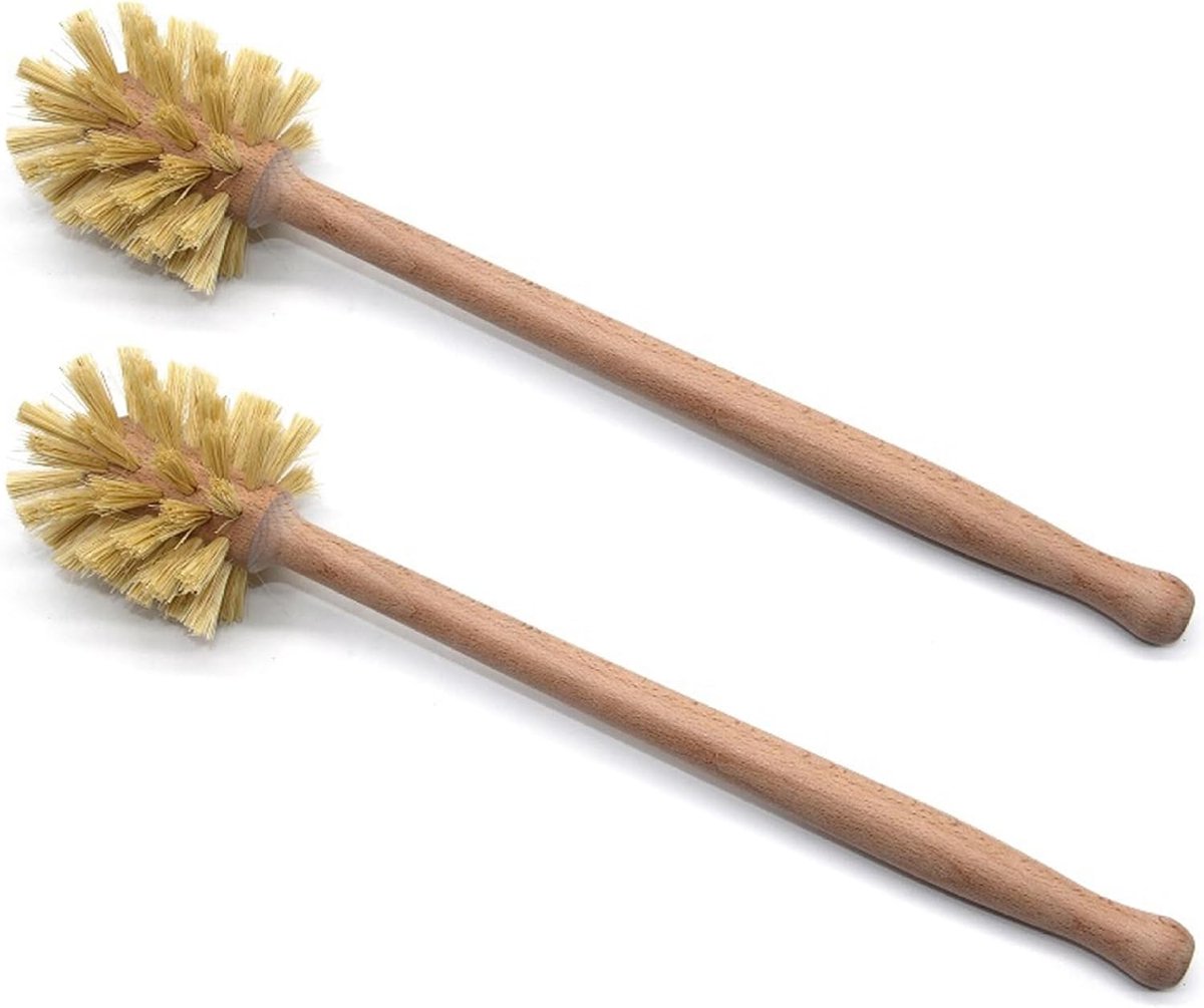 Toiletborstel, 2 stuks 35 cm antislip houten toiletborstel met lange handgreep, herbruikbare draagbare reinigingsgereedschappen voor badkamer
