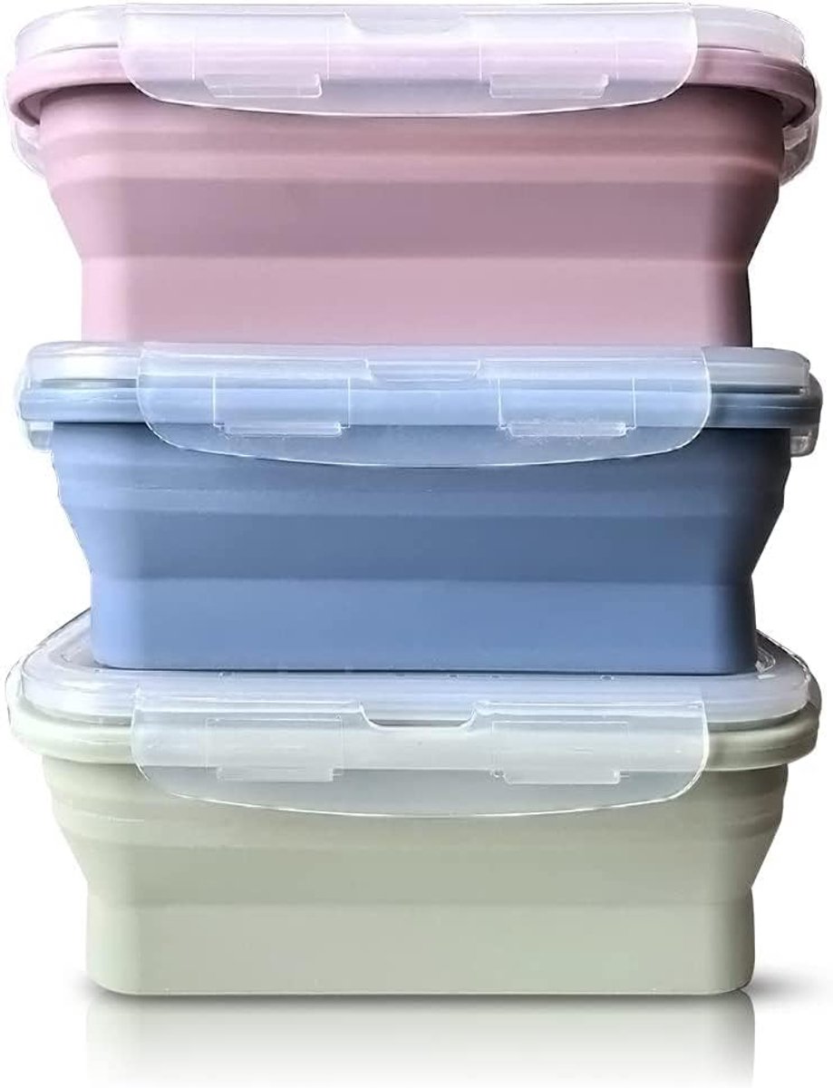 Siliconen voedselopslagcontainers - herbruikbaar en ruimtebesparend - 3-delige set - 800 ml