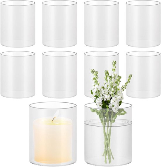 Kaarsenglazen glazen cilinders voor kaarsen windlicht glas: Hewory set van 12 kaarsen met waterparels glazen voor kaarsen drijvende kaarsen - glazen vaas cilinder voor Kerstmis tafeldecoratie outdoor