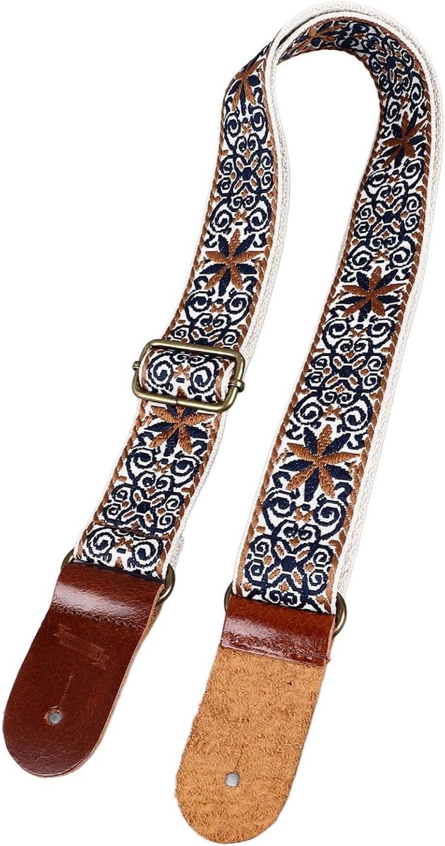 Allecto Plus - Verstelbare Ukelele-riem van Nylon en Leer | Geborduurde Schouderriem | Riemvergrendeling | Geschikt voor Alle Maten Ukeleles | Voor Kinderen en Volwassenen