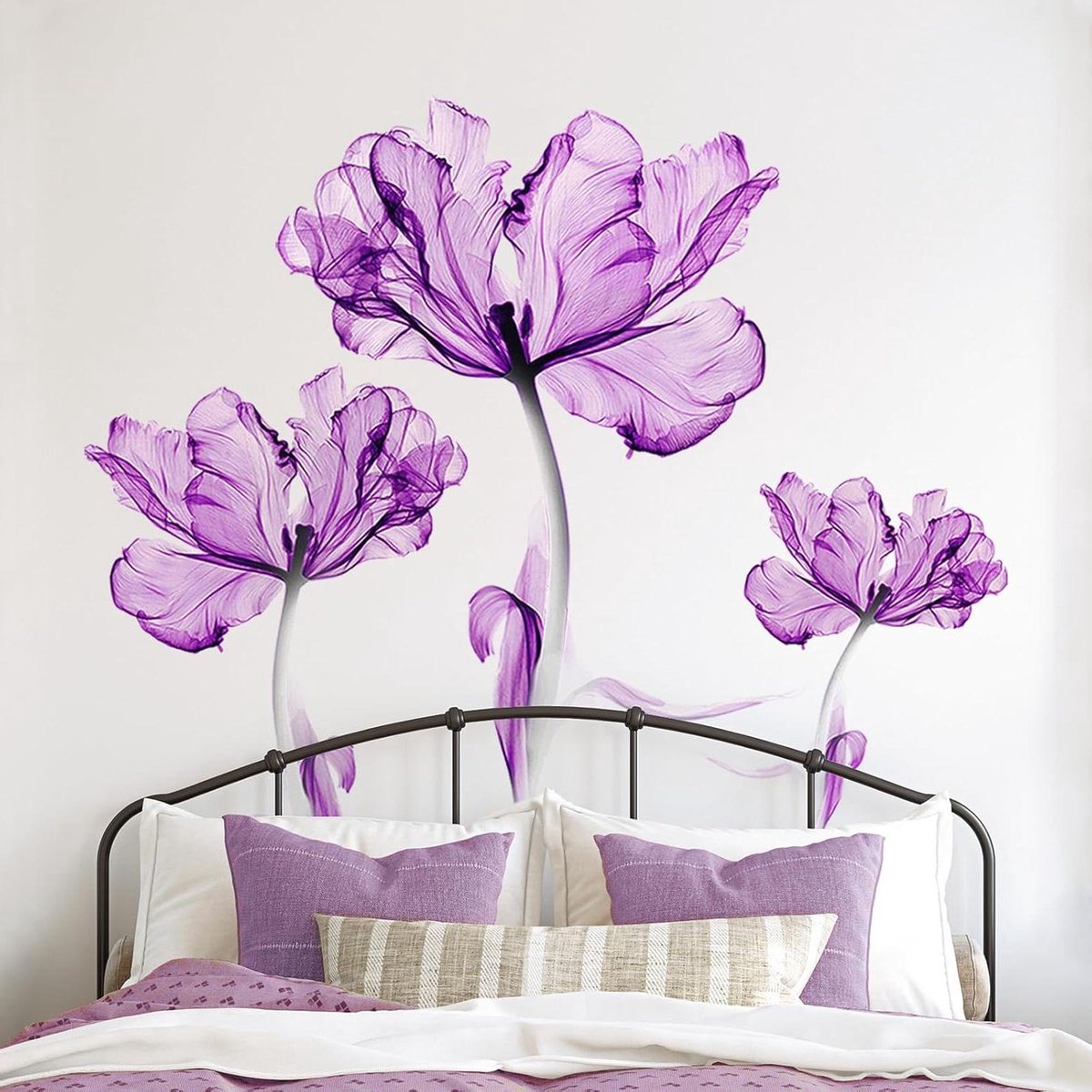 Allecto Plus - Grote paarse lotusbloem muurstickers bloemen muurstickers Lotusbloem muursticker verwijderbare muurschildering muurkunst sticker voor woonkamer slaapkamer kantoor bank tv-achtergrond huis muurdecoratie.