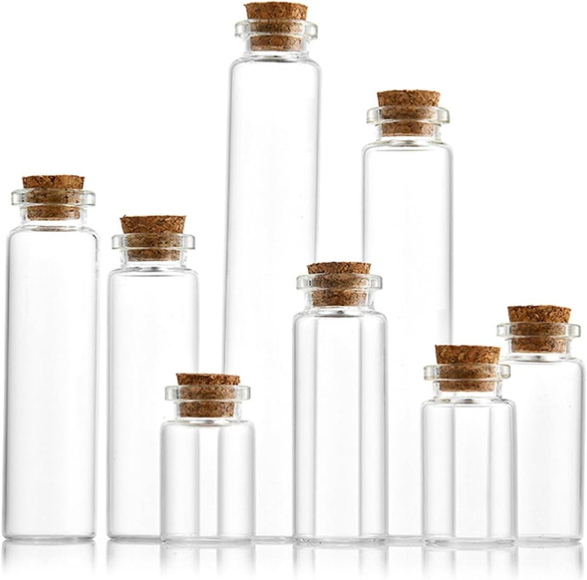 Allecto Plus - Set van glazen mini-flessen met kurk - 8-25 ml - kleine flessen - reageerbuis met kurk - stormglas - doe-het-zelf bruiloftsdecoratie