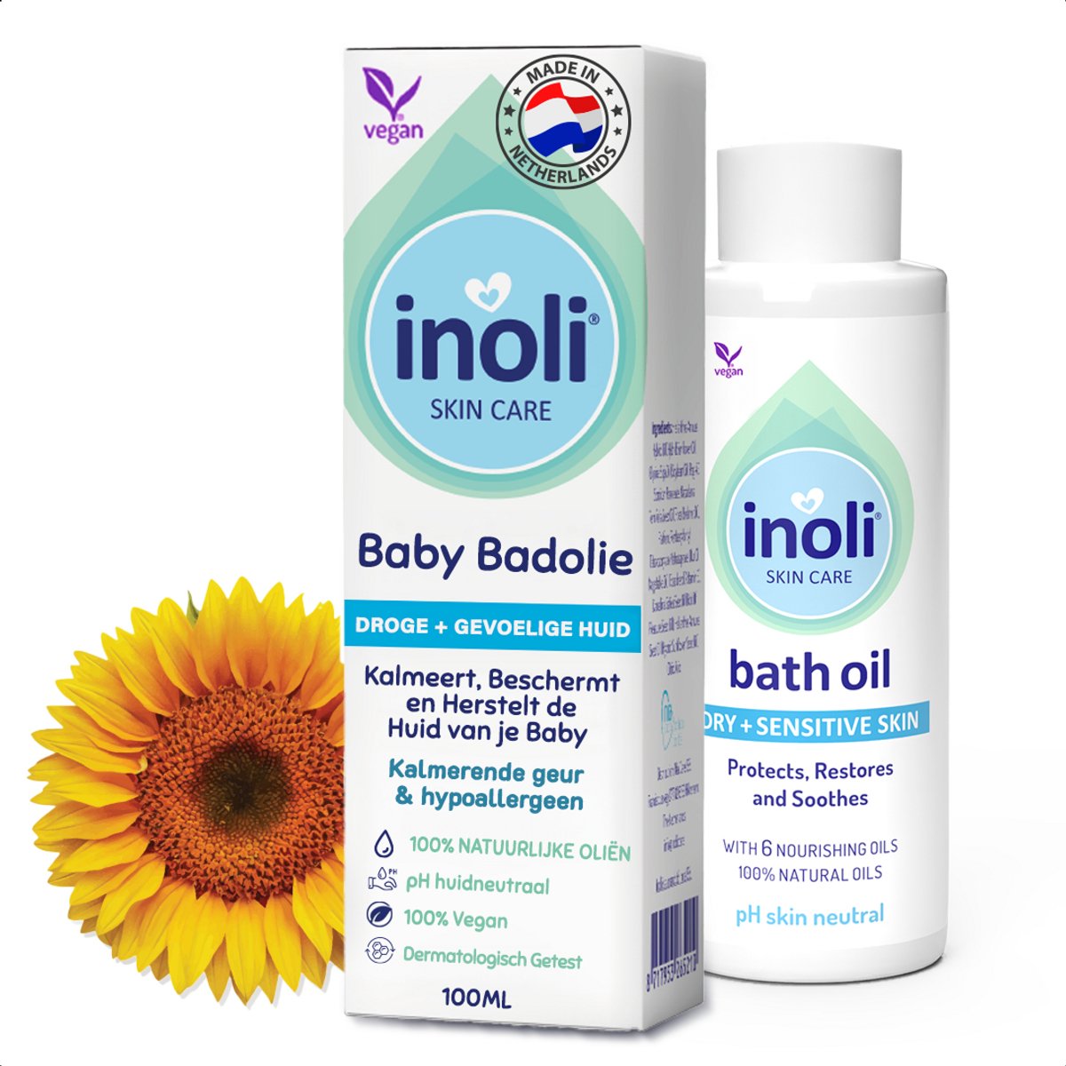 Goedkoopste Inoli Skin Care Baby Badolie - Droge en Gevoelige Huid Babybad - Met 6 Voedende 100 Natuurlijke Oliën - pH Huidneutraal - Baby Verzorgingsproducten - 100 ml