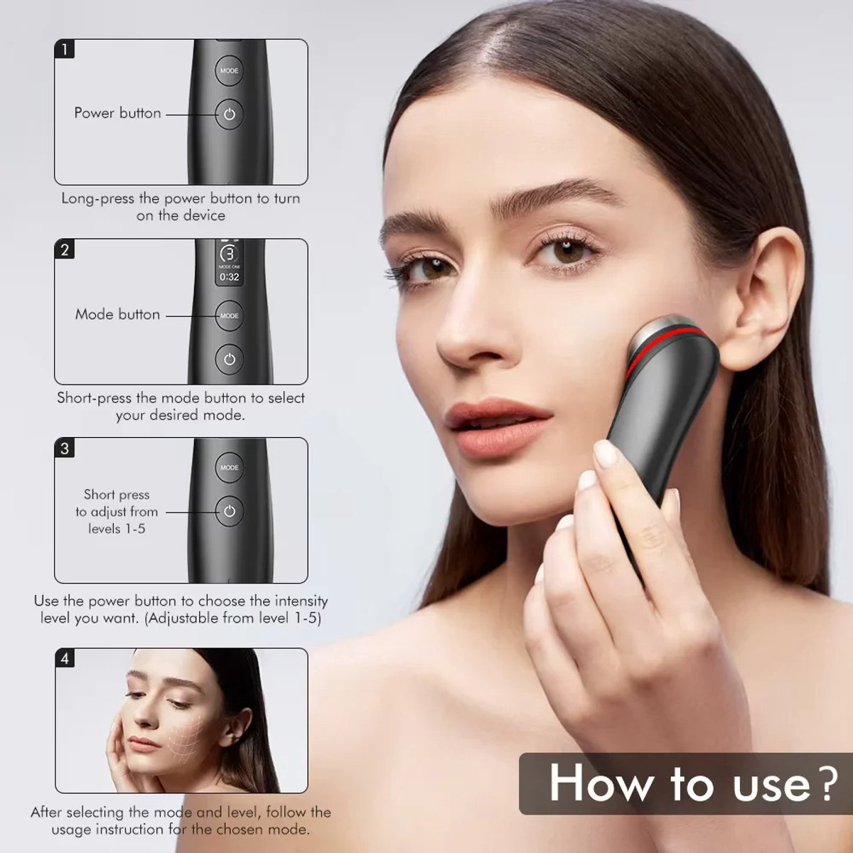 Schoonheidsapparaat 6-in-1 Multifunctional Ager Booster Pro Skin Therapy Wand Facial Led Lights Beauty Deviceْ- Modus1 Glow Care Oranje licht+ Elektroporatie +Trillingen- Mode2 Lijnverzorging Groen licht+microstroom+trilling
