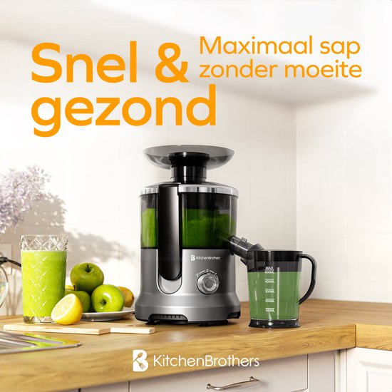 KitchenBrothers Sapcentrifuge - Voor Groenten en Fruit - Juicer - Met Pulpcontainer - 500ml - 600W - Zilver/Grijs van KitchenBrothers — afbeelding 2