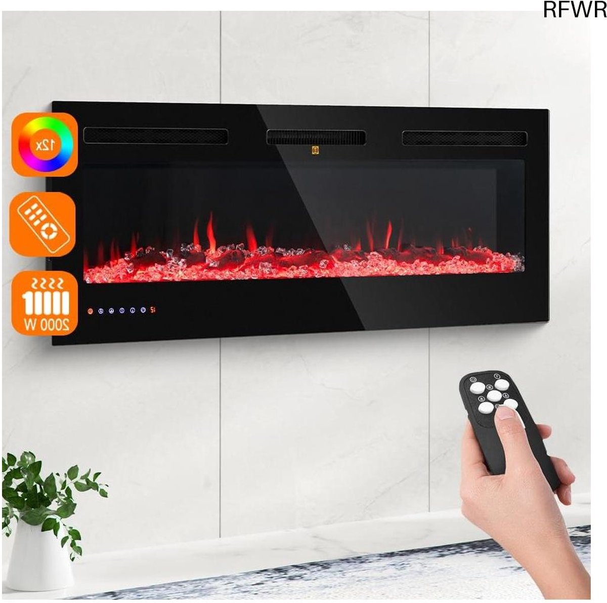 RFWR® Elektrische Wandhaard met Houten Frame en Digitale Thermostaat - 2000W