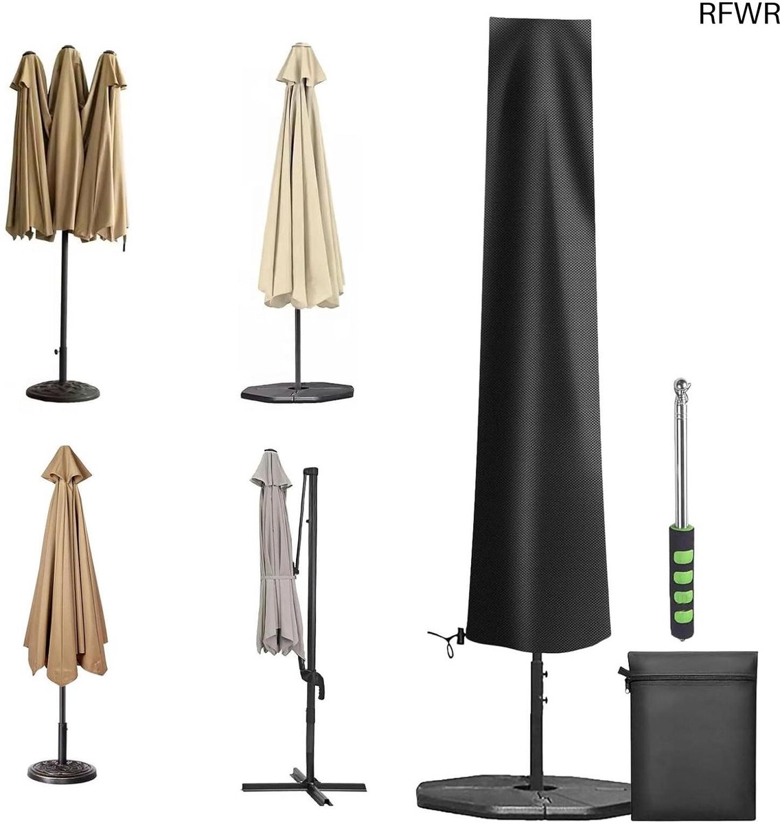 RFWR Waterdichte Beschermhoes voor Parasol tot 3m - Winterbestendige Hoes voor Zweefparasol en Tuinparasol Zwart