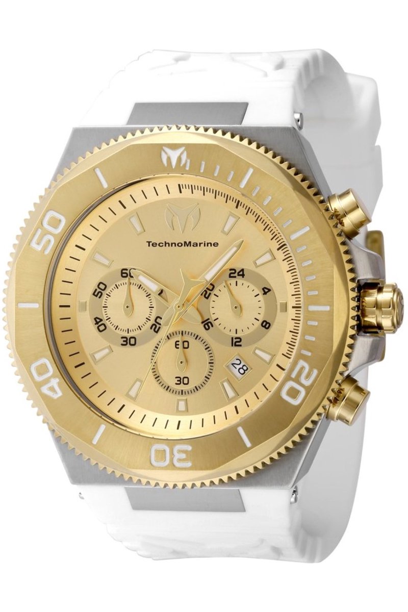 TechnoMarine Manta TM-224017 Heren Horloge - Waterdicht - Analoog - Quartz Uurwerk - Roestvrij Staal met gouden Wijzerplaat - 49mm