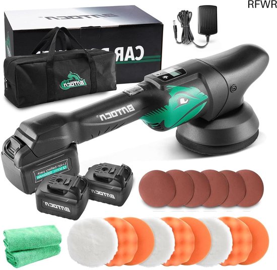 Polijstmachine auto accu, 21V accu polijstmachine met 2 * 4000mAh batterijen & 8 variabele snelheden & 6000RPM, polijstmachine voor autoverzorging polijsten waxen krassen verwijderen