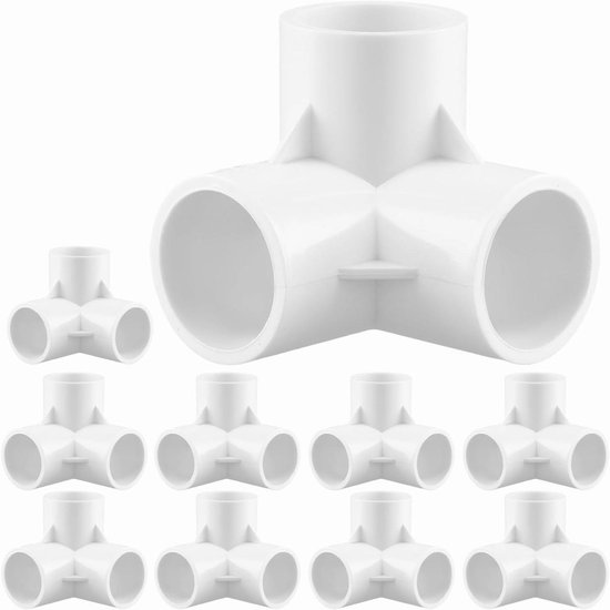 Lot de 10 raccords d'angle en PVC à 3 voies, diamètre intérieur 32 mm (Wit), pour cadres de serre