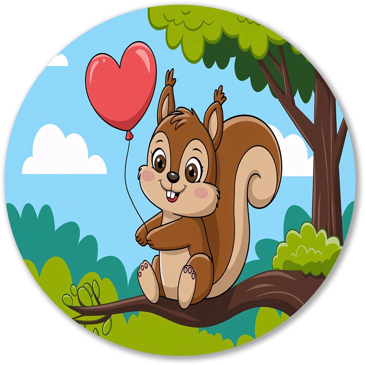 Eekhoorn met hart ballon - Eekhoorn rond schilderij - Ronde muurdecoratie dieren - Digital