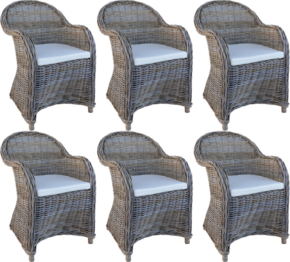 Decomeubel - Rotan Stoel Kubu Grey met wit Kussen - set van 6 stoelen