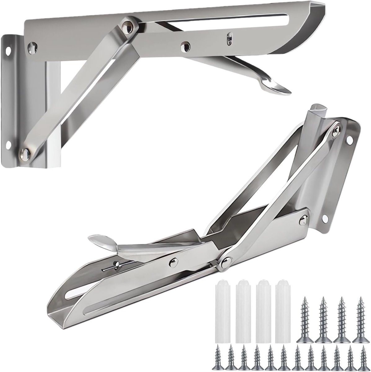 Professionele Opvouwbare Console van 300 mm voor Zware Belastingen, Set van 2, Roestvrij Staal