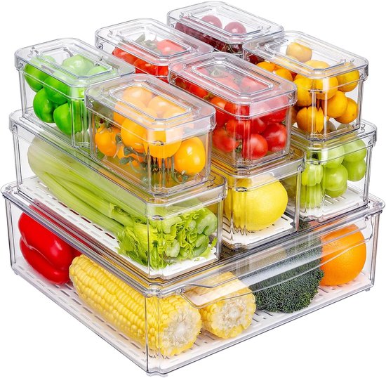 DEUBA® 10x Stapelbare Opbergdoos Met Deksel 2l 19,5x15x11,5cm Transparant Plastic Voedselveilig BPA-vrij Stapelbak