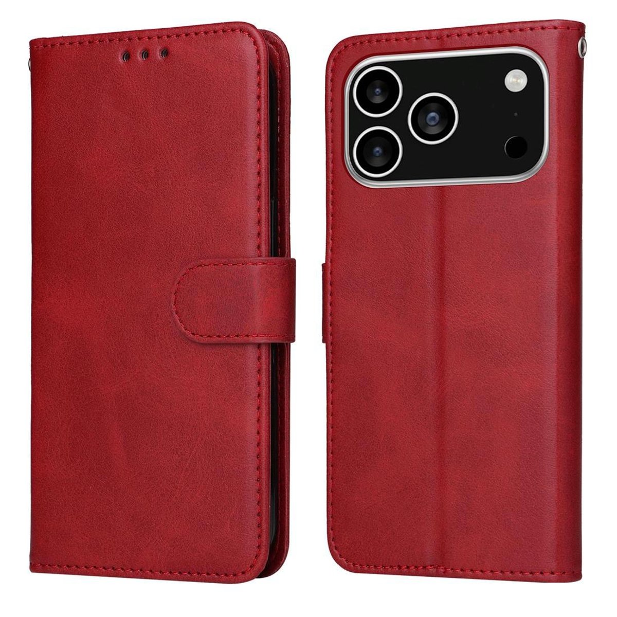 Mobigear Telefoonhoesje geschikt voor Apple iPhone 17 Pro Hoesje | Mobigear Wallet Bookcase Portemonnee | Pasjeshouder voor 3 Pasjes | Telefoonhoesje voor Pinpas / OV Kaart / Rijbewijs - Rood