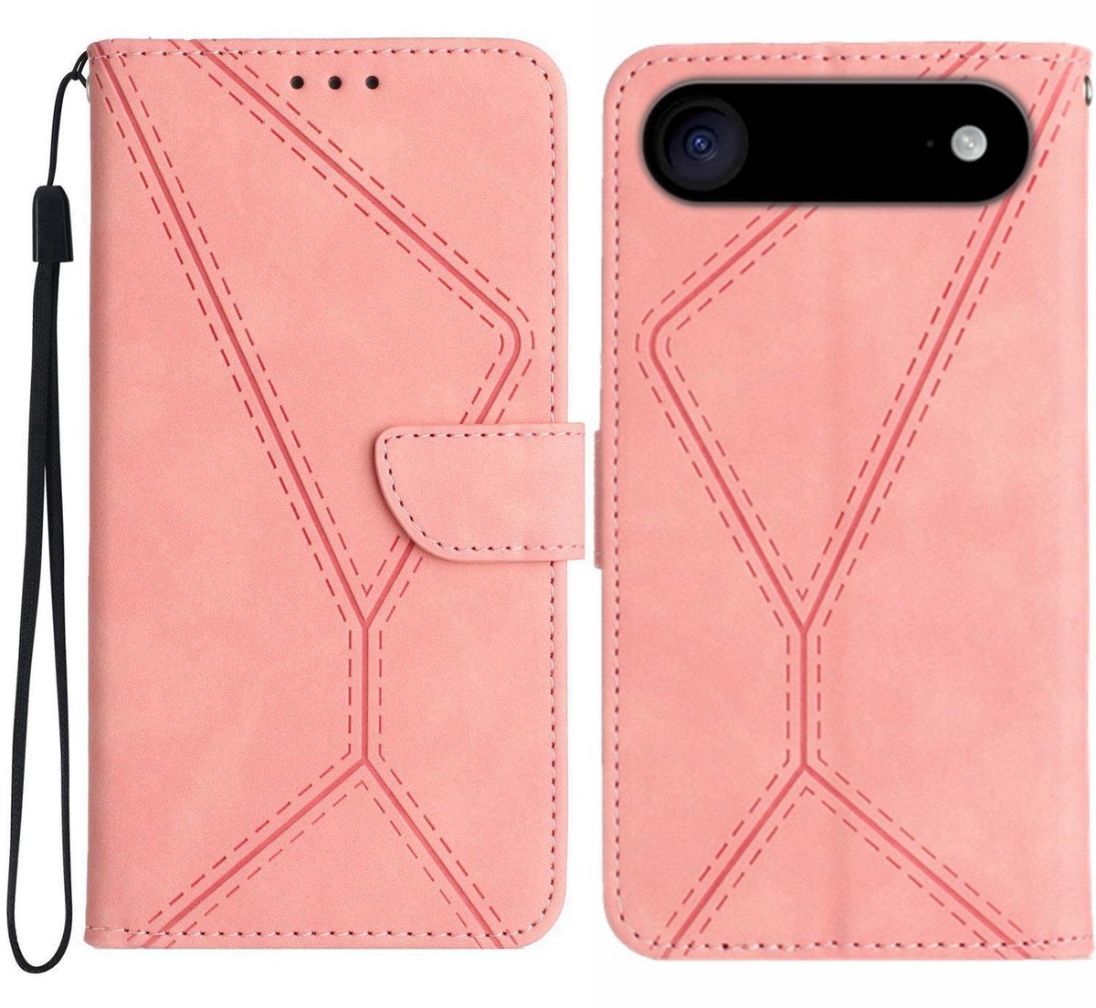 Mobigear Telefoonhoesje geschikt voor Apple iPhone Air Hoesje | Mobigear Stitch Bookcase Portemonnee | Pasjeshouder voor 3 Pasjes | Telefoonhoesje voor Pinpas / OV Kaart / Rijbewijs - Roze