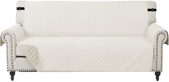 Housse de canapé imperméable avec accoudoirs, universelle, imperméable, antidérapante et anti-salissures, housse de canapé épaisse et lavable, adaptée aux chats, chiens et autres animaux de compagnie, trois places, blanc cassé