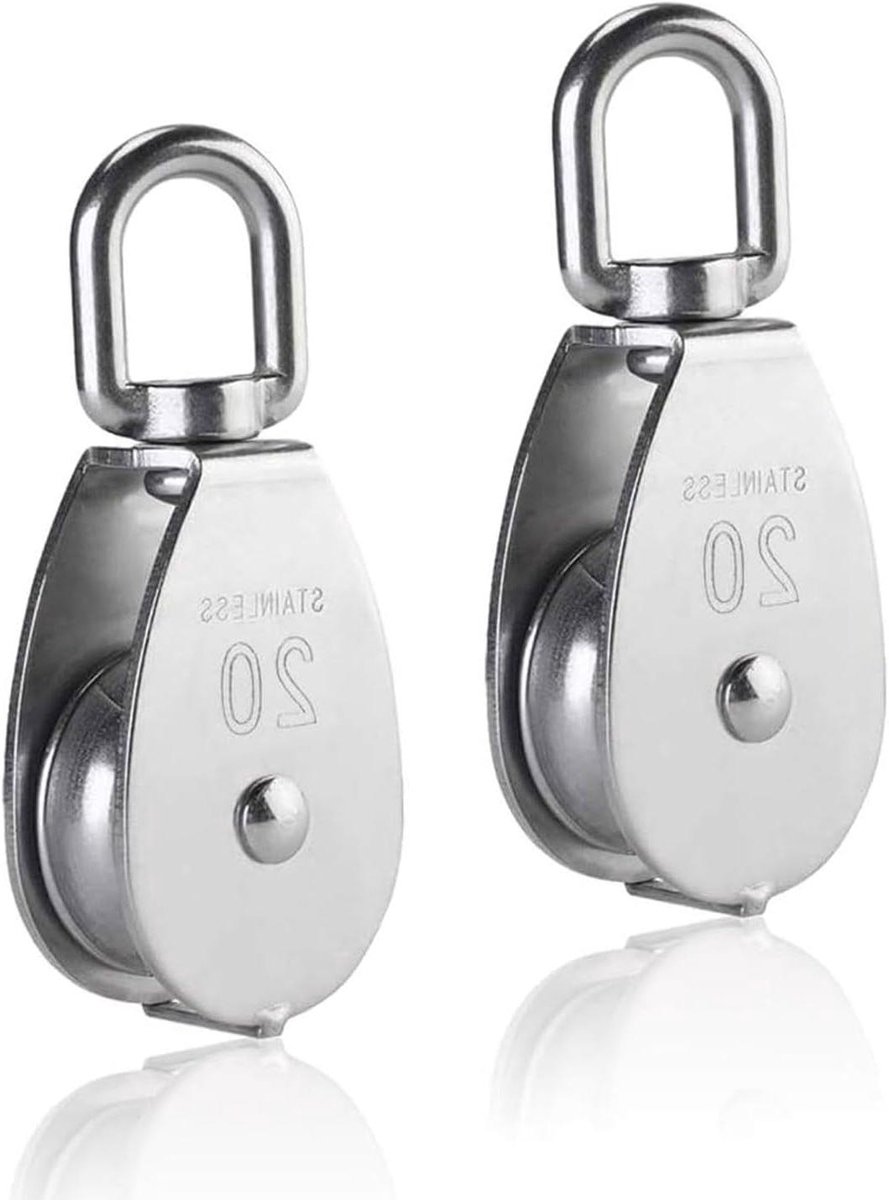 Katrol om gewichten te tillen - set van 2 stuks met M20 enkele rol van roestvrij staal - 20 mm - draaikraan haak - belasting tot 80 kg