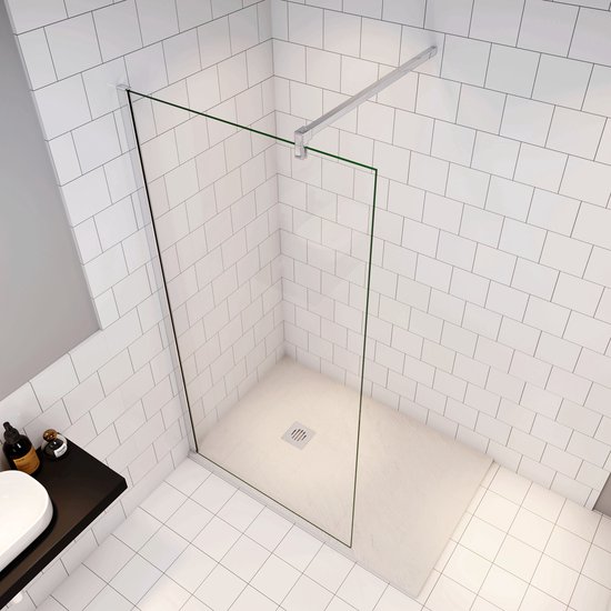Douchewand Inloopdouche 66x185cm+N:90cm Stabilisatiestang,6mm nano veiligheidsglas Douchewand Inloopdouche,glanzend chroom profiel