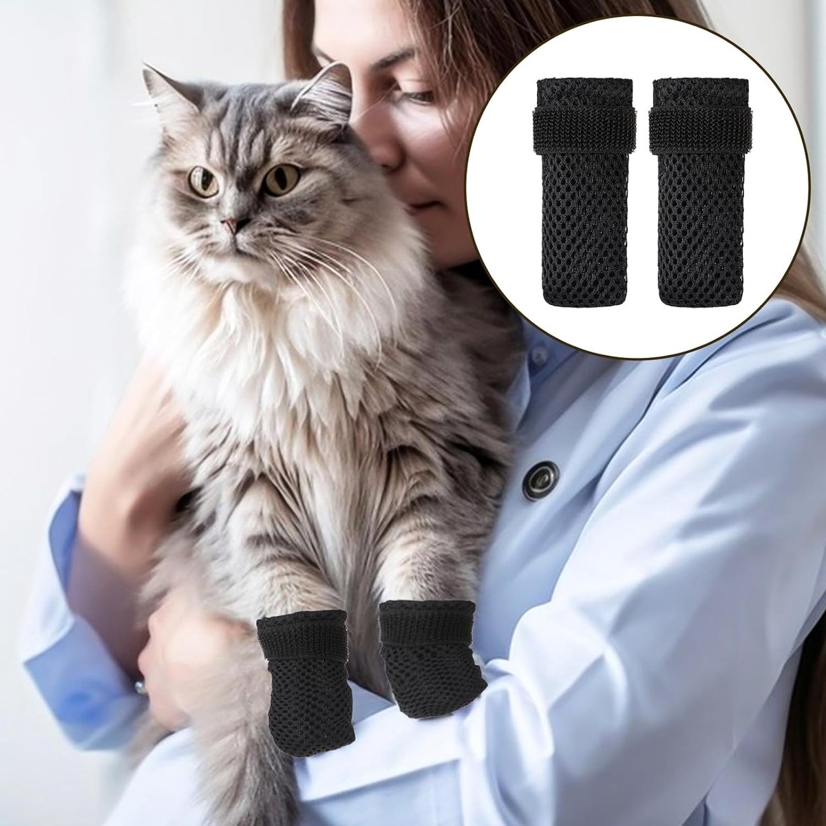 Bottes De Protection Pour Chats Et Petits Chiens - 4 Pièces Taille L - Antidérapantes, Réglables Avec Velcro - Pour Toilettage, Soins, Bain