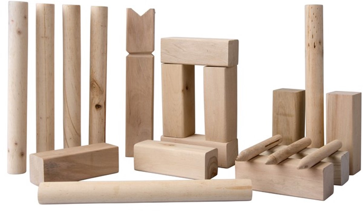 Eddy Toys Kubb Spel Medium Hout - Buitenspel voor Kinderen en Volwassenen - 21-Delige Set met Opbergzak - Houten Werpspel voor Tuin en Park
