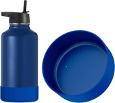 Allecto Plus - Waterfles Houder Compatibel met Brede Mond/Smalle Mond Silicone Fles Bodem Hoesje Beschermhoes Fles Stootkussen (Kobalt) - Geschikt voor IRON °FLASK