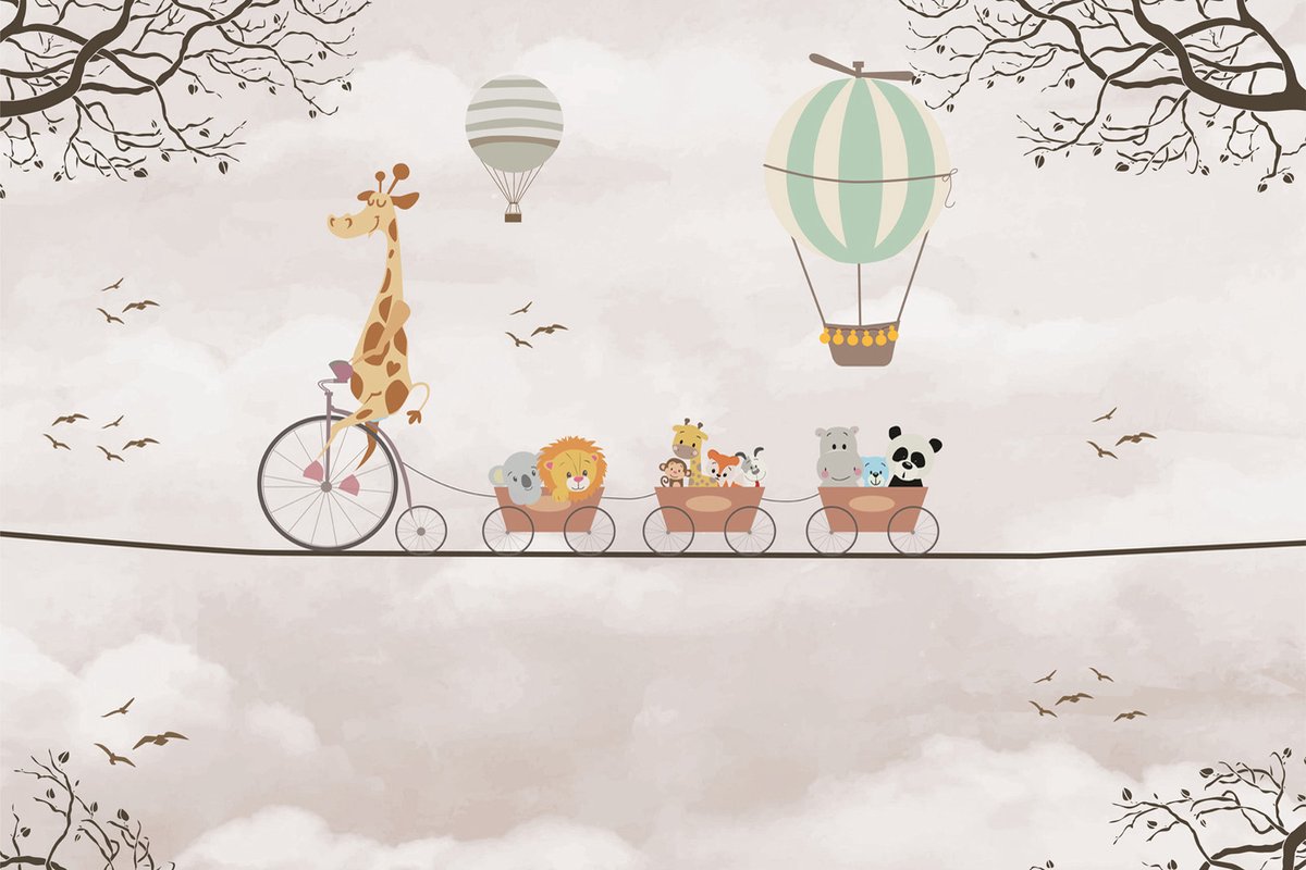 Fotobehang dierenfamilie in beige bruin