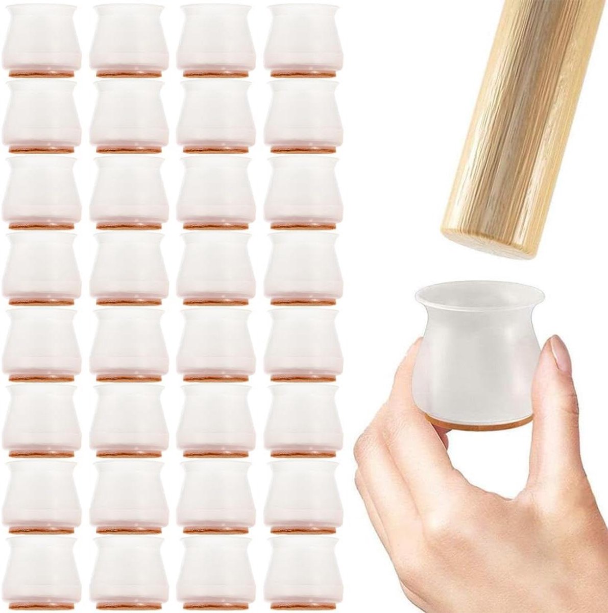 32 stuks Transparante Siliconen Stoelpootbeschermers - Set van Vloerbeschermers voor Stoelen - Beschermkappen met Antislip - Stoelpoot Vloerbeschermers - Voor Harde Vloeren