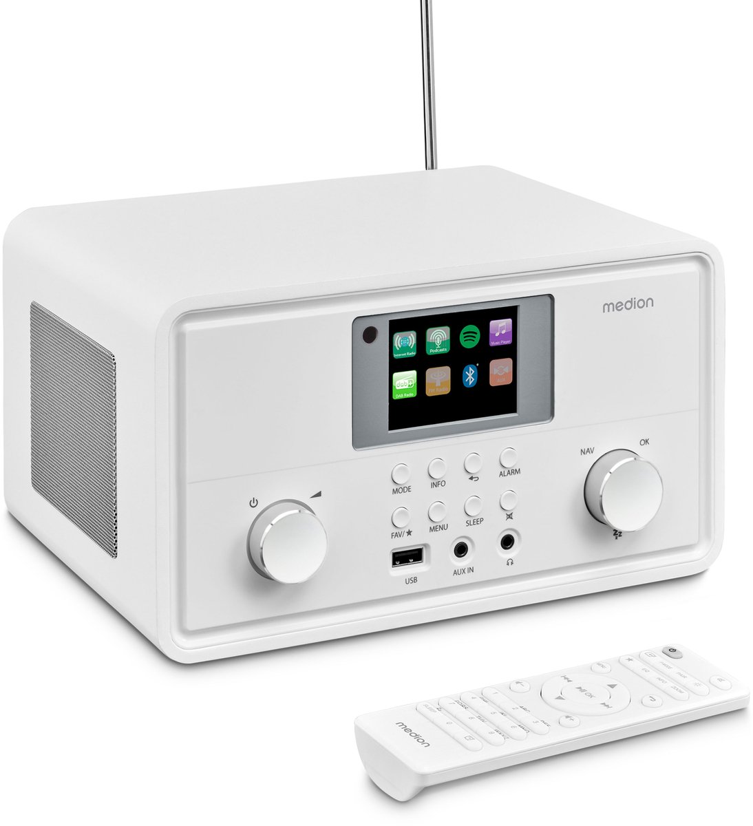 Medion Internet Radio (P85027) - Bluetooth Speaker - Internet Radio met Wifi en DAB+ - FM radio - Spotify Connect - USB - AUX - Wekkerradio - Slaaptimer - Wit