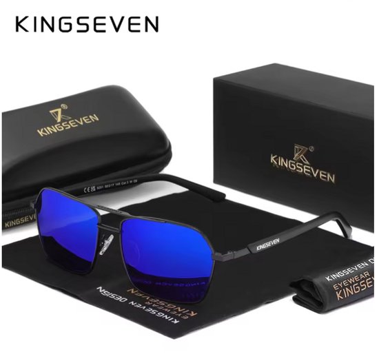 Lunettes de soleil KINGSEVEN 9201 - Zwart- Blauw - Homme - Femme - Polarisées - UV400 - Miroir - Rectangulaires