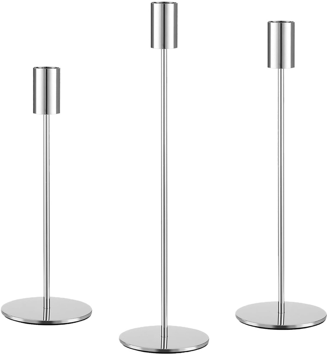 Ibenzoa Set van 3 Decoratieve Kaarsenhouders in Verschillende Hoogtes voor Feestelijke Gelegenheden Zilver