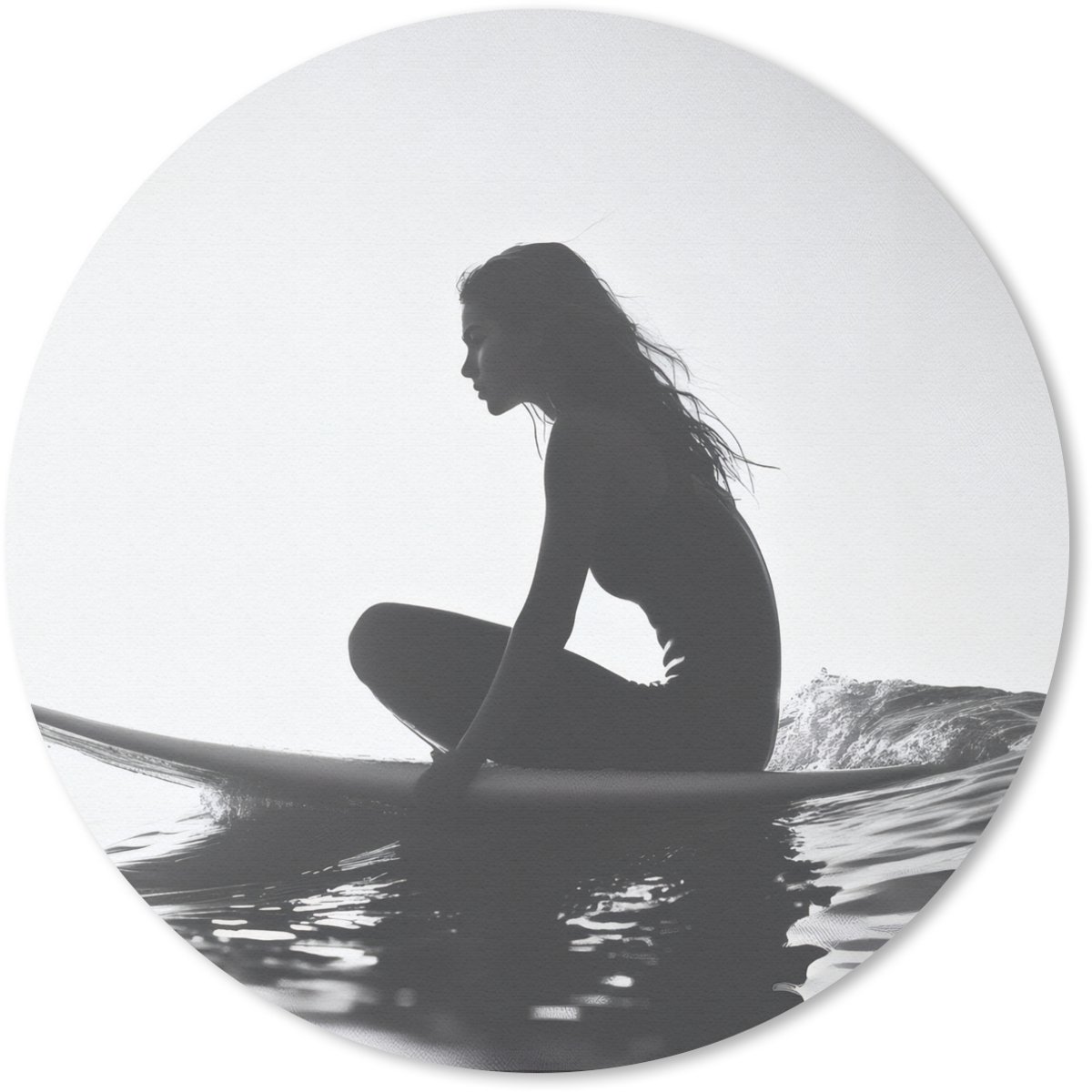 Muismat rond 40x40 cm - Mousepad Silhouet - Vrouw - Surfplank - Water - Ronde muismatten