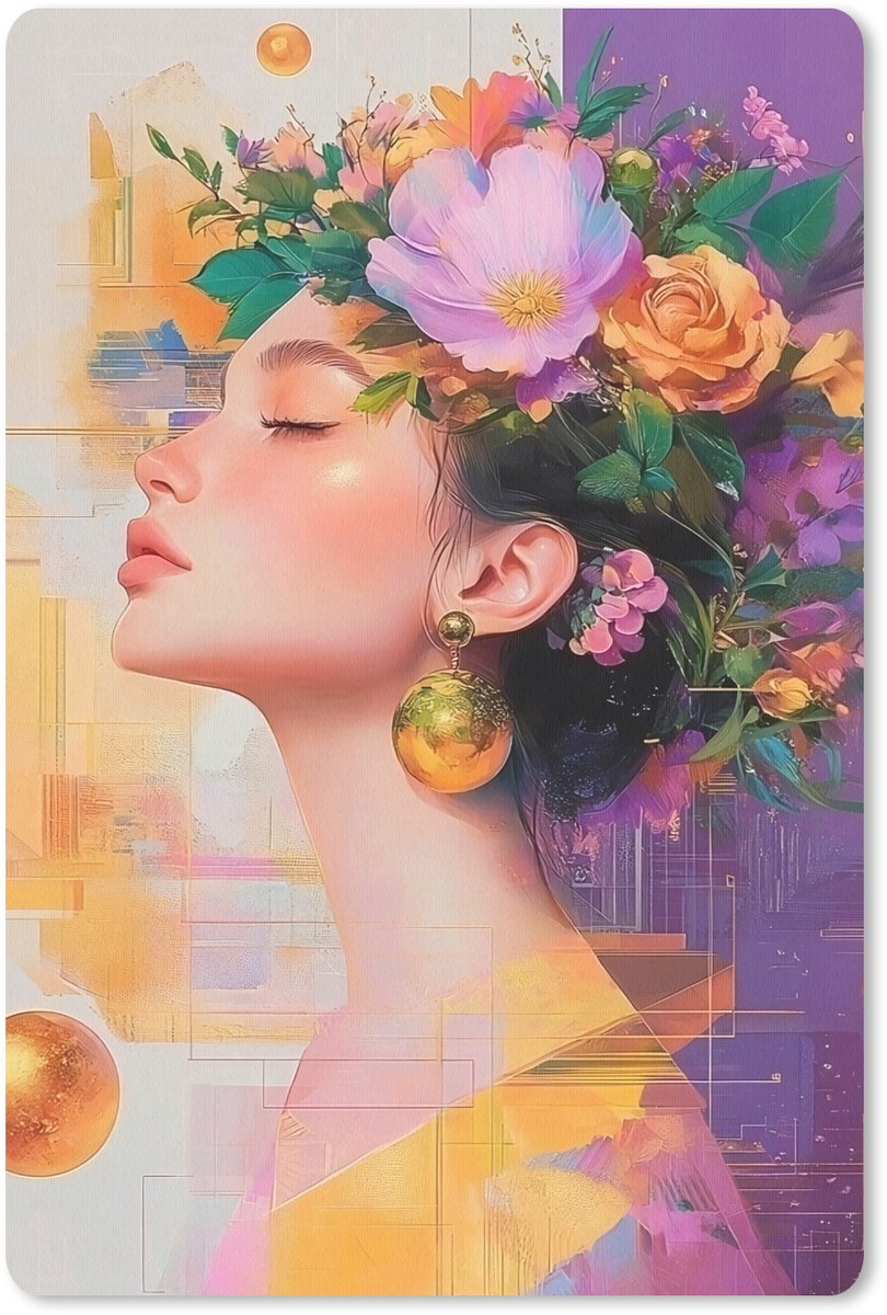 Muismat 18x27 cm - Mousepad Abstract - Vrouw - Bloemenkroon - Goud - Muismatten