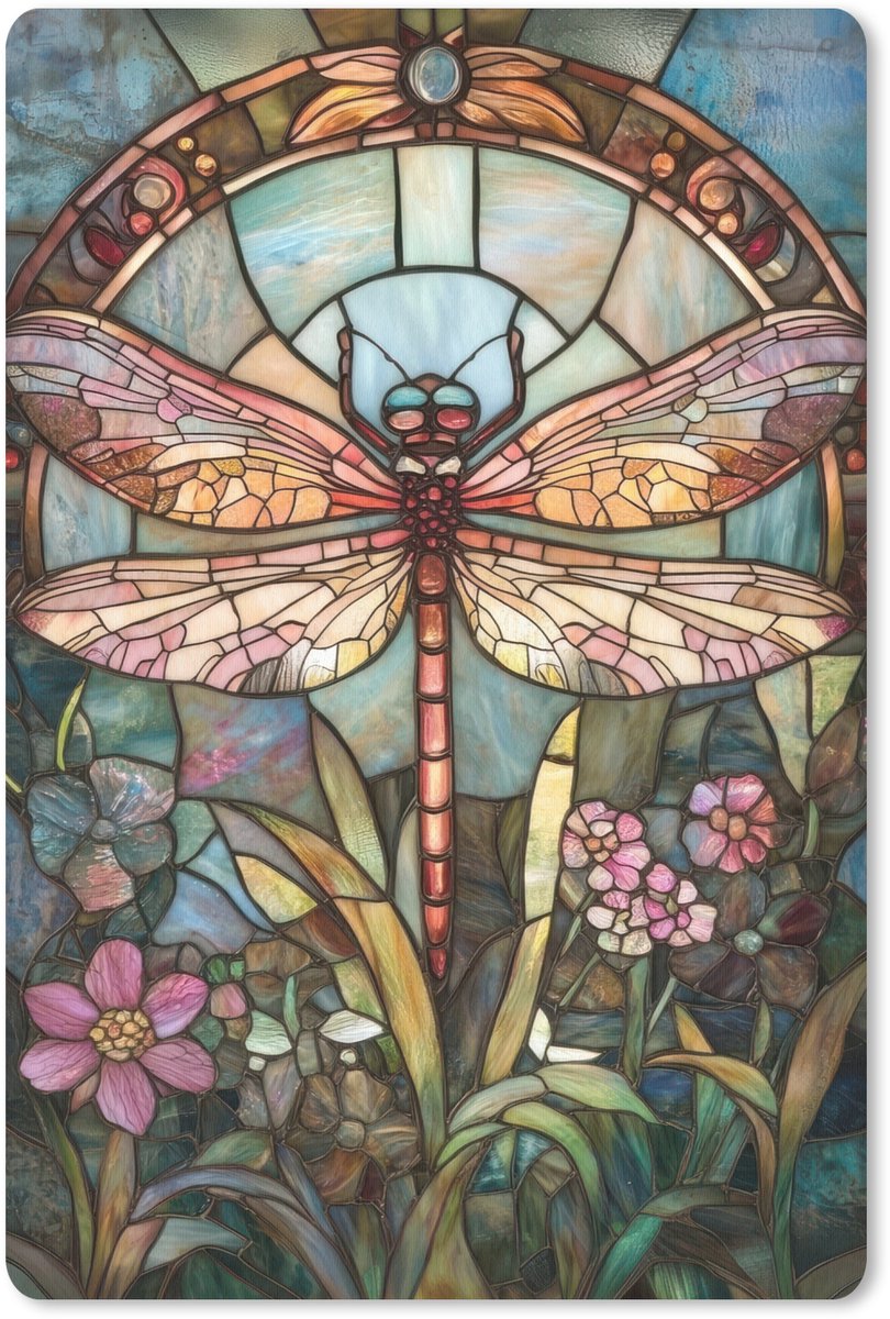 Muismat 18x27 cm - Mousepad Libelle - Mozaïek - Bloemen - Kleurrijk - Muismatten