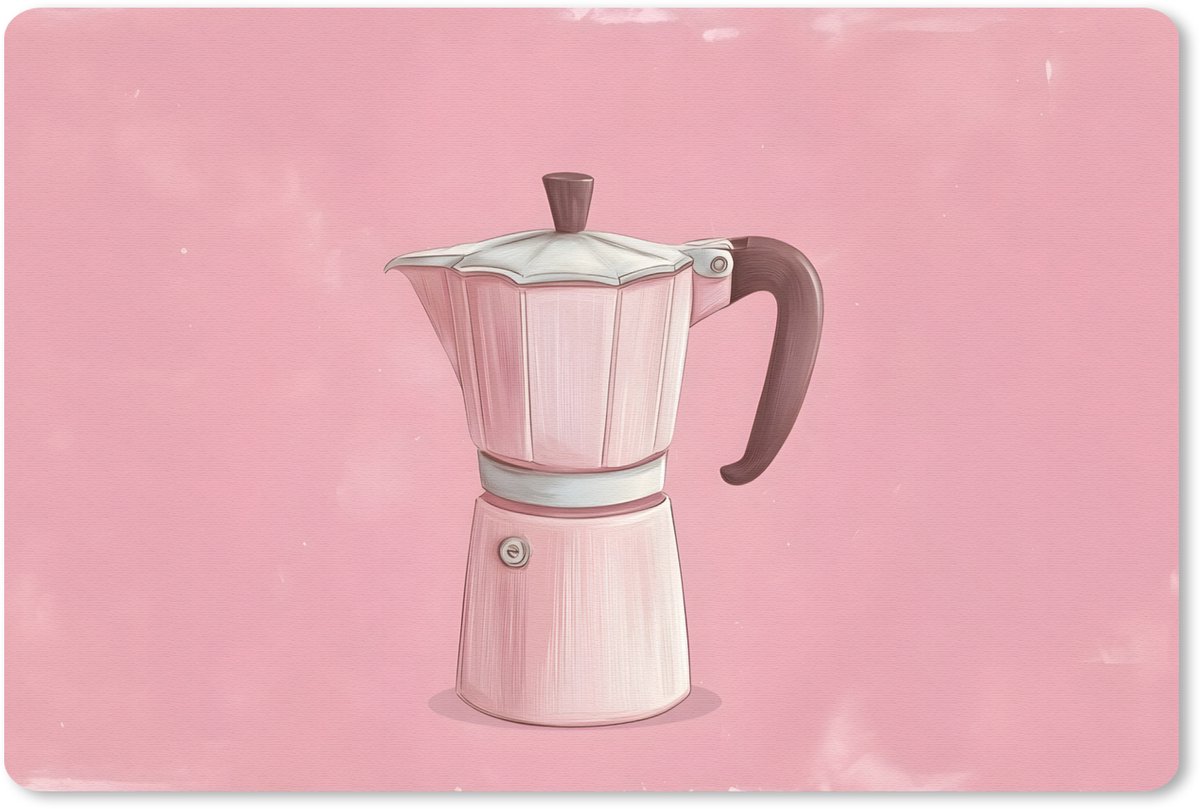 Muismat 27x18 cm - Mousepad Roze - Mokkapot - Illustratie - Koffie - Muismatten