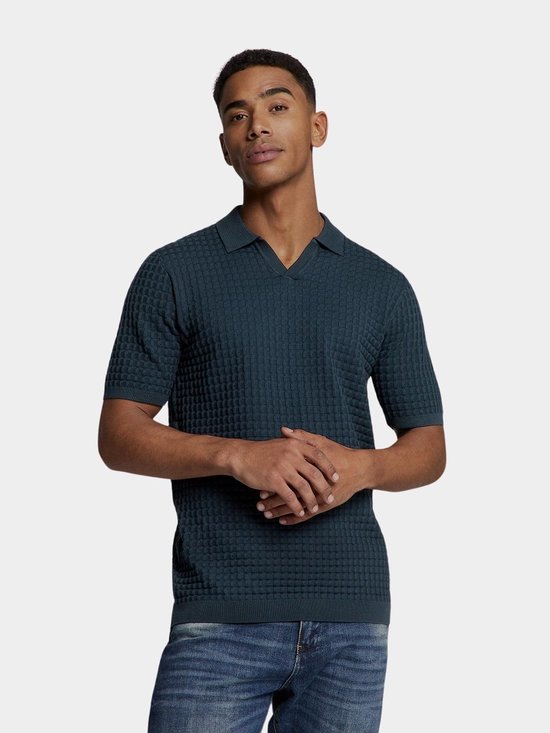 Pullover Short Sleeve Polo V Solid Jacquard