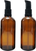 Allecto Plus - Flacon pompe vide rechargeable en Verres ambré de 100 ml - Pompe à savon portable - Format voyage - Shampooing, cosmétiques, huile Maquillage - Set de 2 pièces