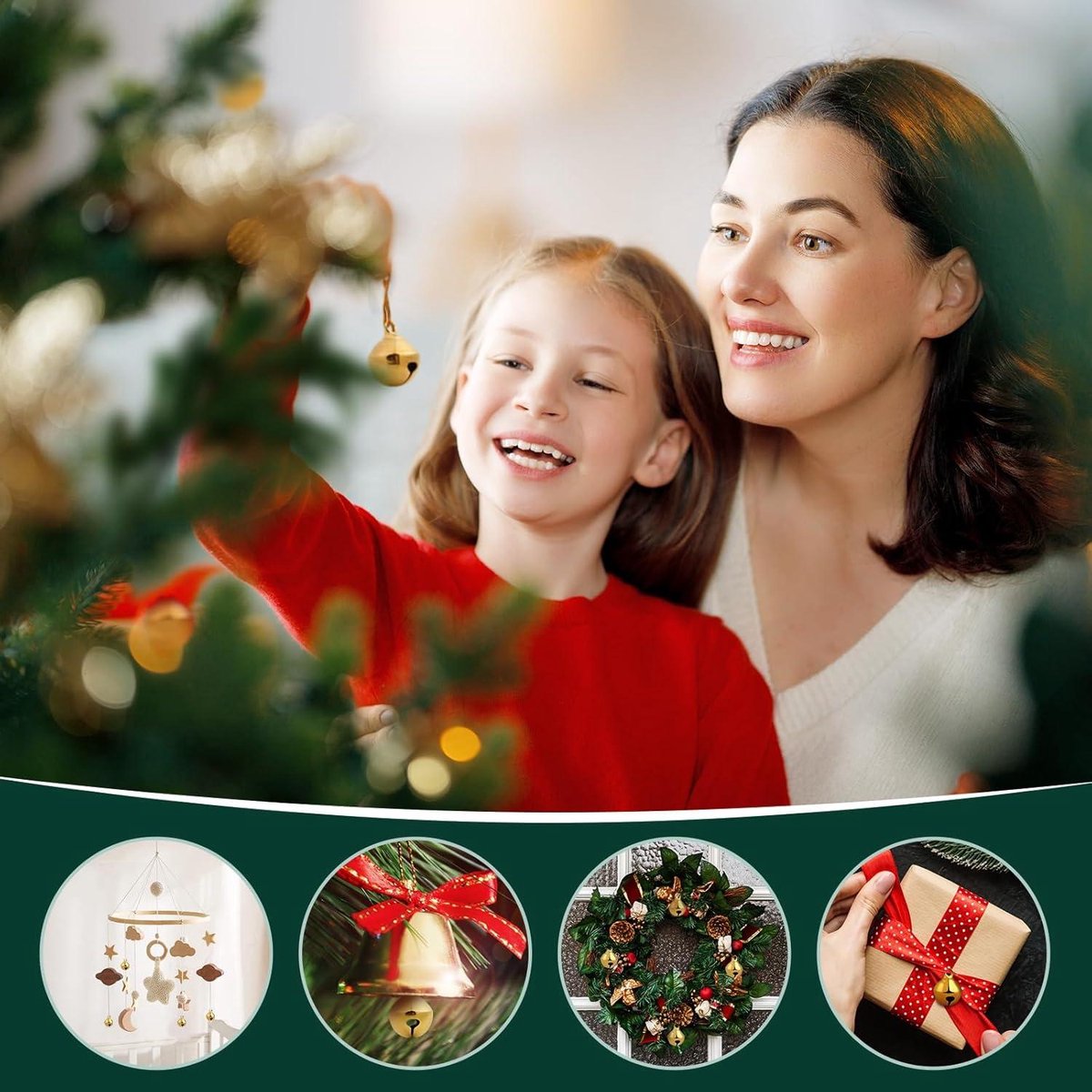 100 stuks gouden belletjes, 12 mm belletjes om te knutselen, robuuste mini metalen belletjes, huisdierklokken met oogjes, voor sieraden, knutselen, geschenkverpakking, doe-het-zelf kerstdecoratie