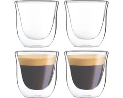 Allecto Plus - 4 Espressokopjes van 80ML - Dubbelwandige Glazen - Koffie Glazen - Duurzame Mokken - Espresso Koffie Cups.