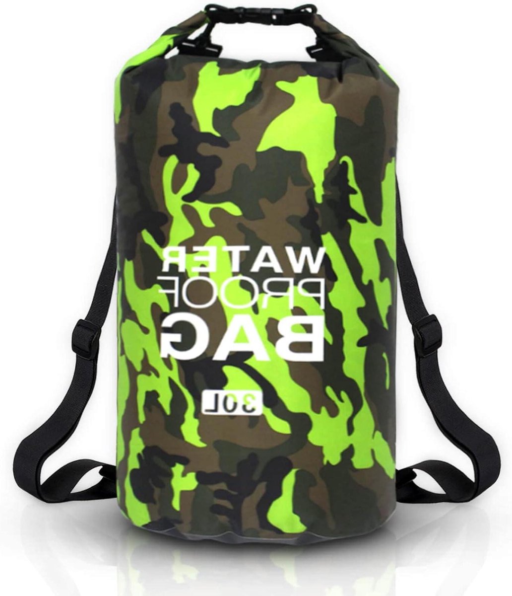 Waterdichte Dry Bag 30L met Verstelbare Schouderriem voor Zwemmen, Raften, Kamperen, Vissen en Meer - Camouflagegroen