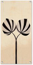 Tuinposter 40x80 cm - Tuindecoratie Bladeren - Gestreept - Stengel - Beige - Poster voor in de tuin - Buiten decoratie - Schutting tuinschilderij - Tuindoek muurdecoratie - Wanddecoratie balkondoek