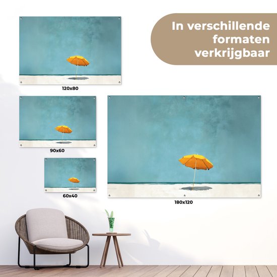 Affiche de jardin 120x80 cm - Décoration de jardin Parasol - Jaune - Plage - Mer - Affiche pour le jardin - Décoration extérieure - Tableau de jardin clôture - Décoration murale sur toile de jardin - Décoration murale sur toile de balcon