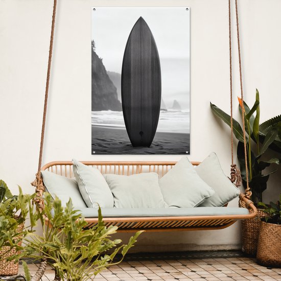 Affiche de jardin 80x120 cm - Décoration de jardin Planche de surf - Sable - Mer - Affiche pour le jardin - Décoration extérieure - Tableau de jardin clôture - Décoration murale sur toile de jardin - Décoration murale sur toile de balcon