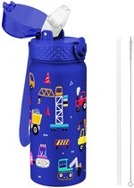 Ibenzoa® Roestvrijstalen Drinkfles voor Kinderen met Rietje, BPA-vrij, 550 ml, Lekvrij Ontwerp